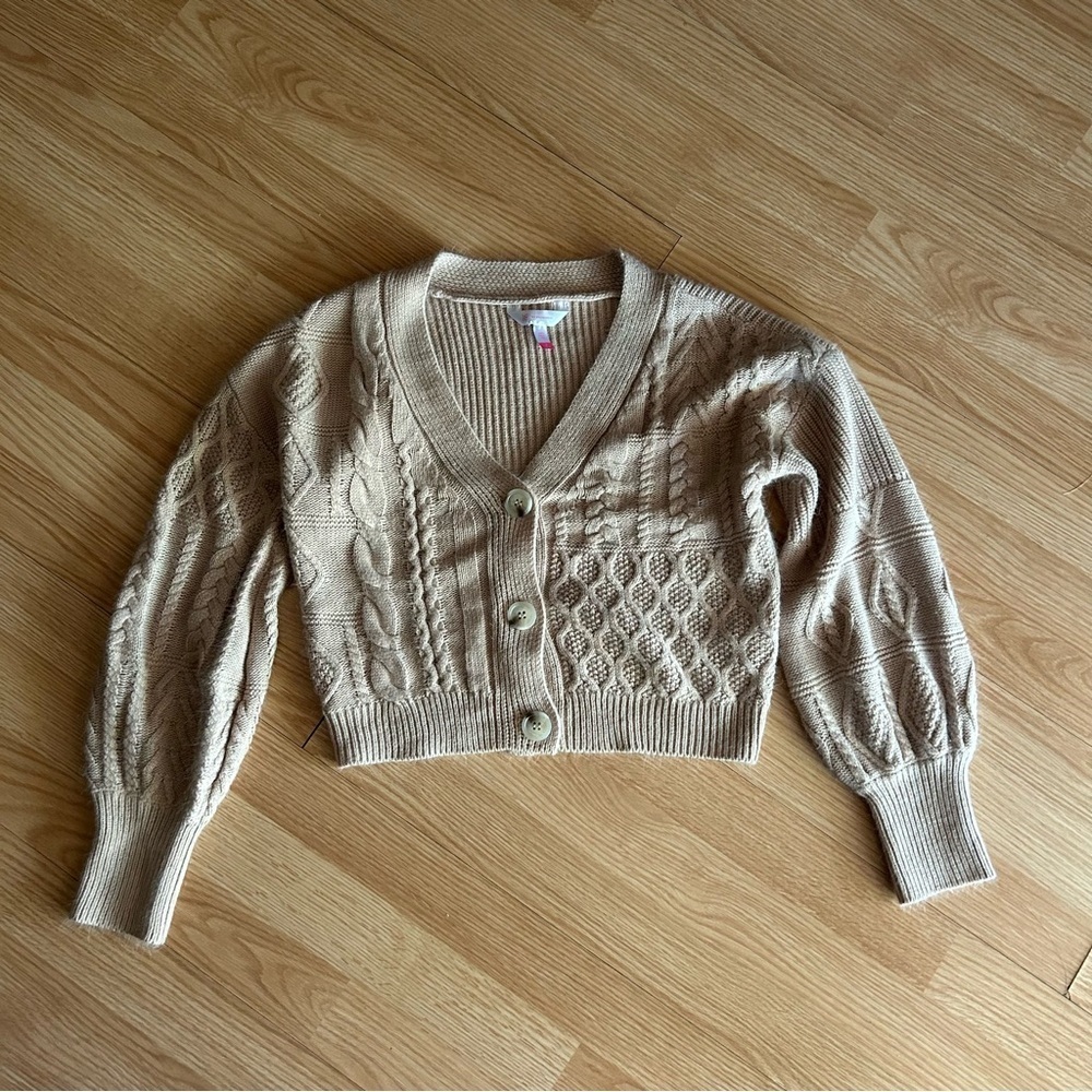 No Boundaries Beige Mixed Knit Cropped Cardigan Small
